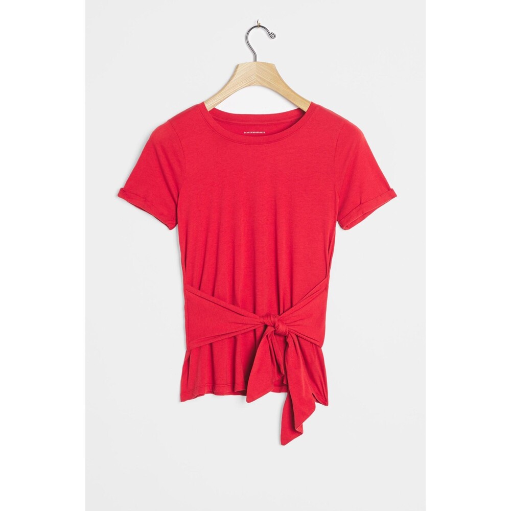 Red Anthropologie Tie-Waist Round Neck Short Sleeve Cotton Pullover Tee (NWT)